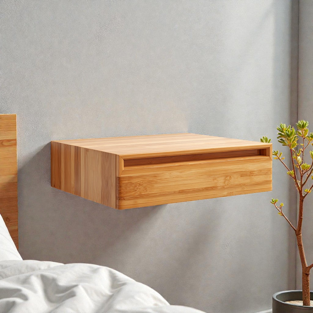 Movqi Bamboo Floating Nightstand with Drawer